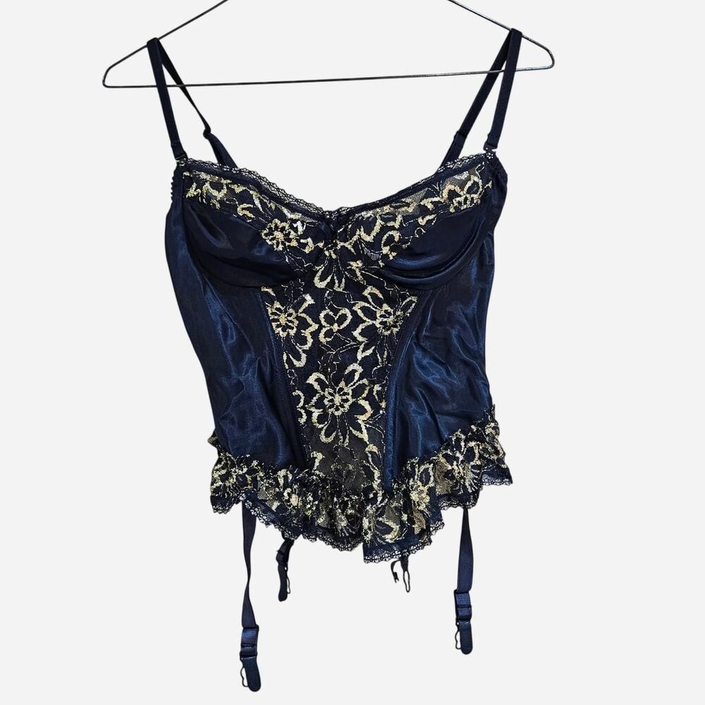 vintage Frederick's of Hollywood black gold lace bustier